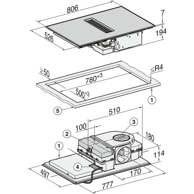 MIELE KMDA 7272-1 FR SILENCE 80cm Induction Hob and Extractor